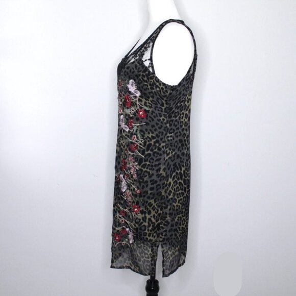 Guess Dark Leopard Print Floral Embroidered Lace Dress Size M - Picture 3 of 13